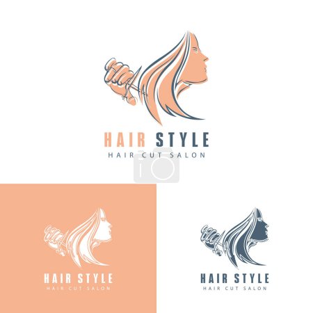 Téléchargez les illustrations : Abstract hair salon logo design template. Beautiful hairstyle sign. - en licence libre de droit