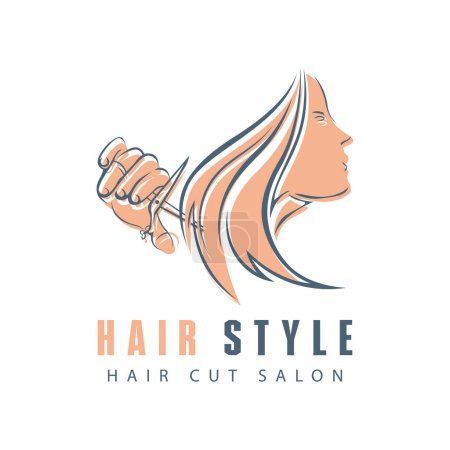 Téléchargez les illustrations : Abstract hair salon logo design template. Beautiful hairstyle sign. Vector illustration - en licence libre de droit