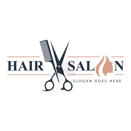 Illustration pour Scissors and comb icon salon logo design template. Hairstyle vector illustration - image libre de droit