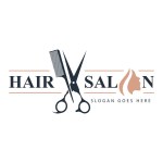 Scissors and comb icon salon logo design template. Hairstyle vector illustration