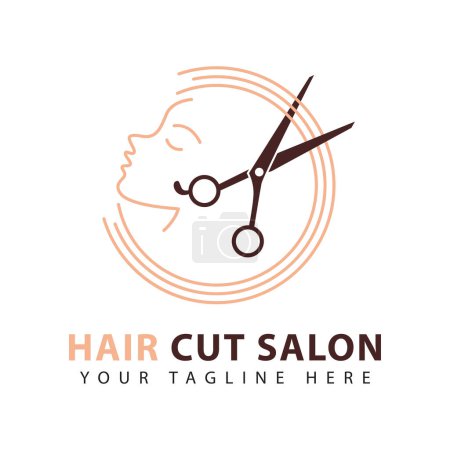 Téléchargez les illustrations : Woman hair cutting salon logo design template. Beautiful hairstyle sign. - en licence libre de droit