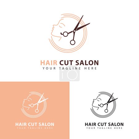 Téléchargez les illustrations : Woman hair cutting salon logo design template. - en licence libre de droit