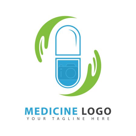 Ilustración de Herbal medicina cápsula medicina logotipo vector icono diseño plantilla - Imagen libre de derechos