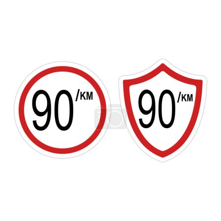 Ilustración de Límite de velocidad máxima 90 km signo, ilustración vectorial - Imagen libre de derechos