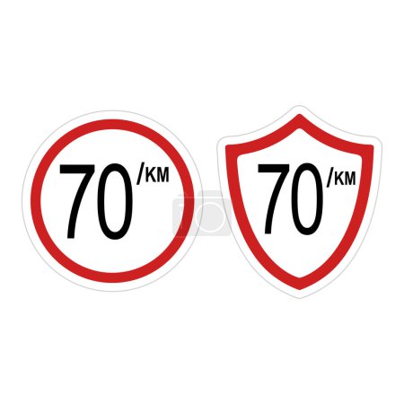 Ilustración de Límite de velocidad máxima 70 km signo, ilustración vectorial - Imagen libre de derechos