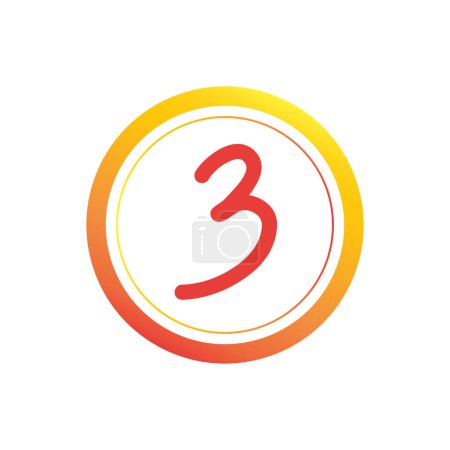 Vector illustration of number 3 circle. Isolated white background