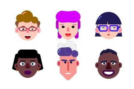 Téléchargez les photos : Des visages joyeux de personnages en style plat pour les avatars. Icônes pour applications et site web - en image libre de droit
