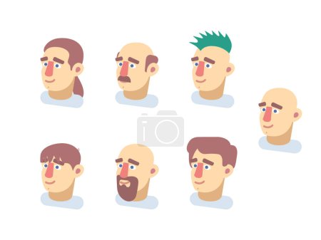 Téléchargez les photos : Avatars - image de la tête d'un homme avec différentes coiffures, caractères plats - en image libre de droit