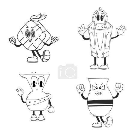 RAMADHAN RETRO CHARACTER VECTOR BLACK AND WHITE