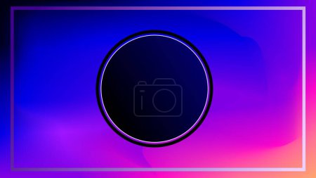 Illustration for Dark black circle with frame over a twilight mesh of colors background - Royalty Free Image