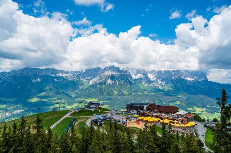 Panoramic view of the Wilder Kaiser in Ellmau, Austria on May 26th, 2023
