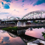 Ratsadaphisek Bridge over Wang River at Evening, Lampang province.