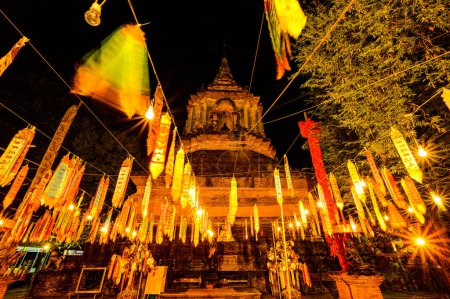 Photo for Night scene of ancient pagoda in Lok Molee temple, Chiang Mai province. - Royalty Free Image