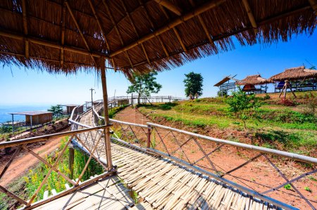 Téléchargez les photos : Wooden bridge with scenic view at Doi Sa Ngo viewpoint, Chiang Rai province. - en image libre de droit