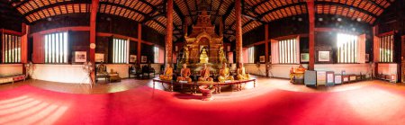 Photo for CHIANG MAI, THAILAND - May 11, 2020 : Buddhist monks wax model in Phra Sing Waramahavihan temple, Chiang Mai province. - Royalty Free Image