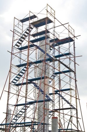 Photo for Rebar with scaffolding in construction site, Thailand. - Royalty Free Image