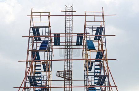 Photo for Rebar with scaffolding in construction site, Thailand. - Royalty Free Image