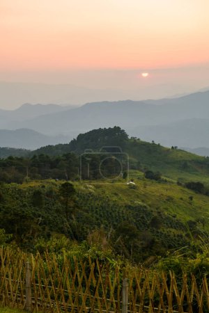 Mountain View of Doi Chang Mup Viewpoint at Sunset, Chiang Rai Province.