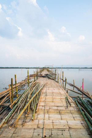 Bamboo bridge on the lake, Thailand