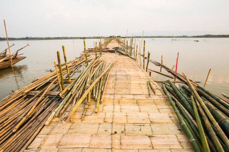 Bamboo bridge on the lake, Thailand