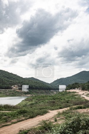 Suspension Bridge at Mae Kuang Udom Thara Dam in Chiang Mai Province, Thailand.