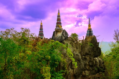 Wat Chaloem Phrakiat Phrachomklao Rachanuson. Pagodas on the mountain peak of Wat Chaloem Phrakiat. These pagodas were born from the faith in Buddhism of the Lampang people, Thailand.