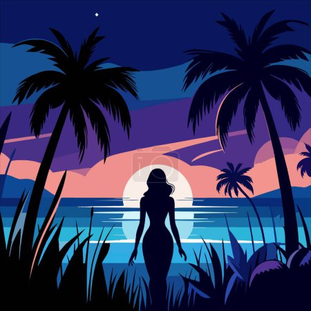 Illustration for Woman in beach night - Royalty Free Image