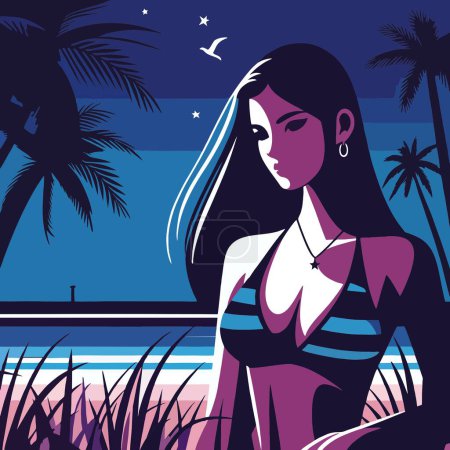Illustration for Woman in beach blue - Royalty Free Image