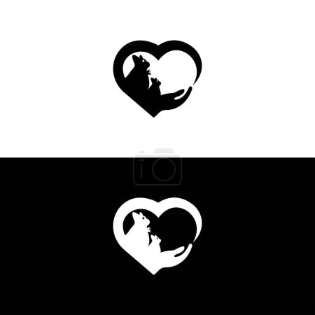 Photo for Pet care logo design template. cat silhouette with hand care illustration - Royalty Free Image