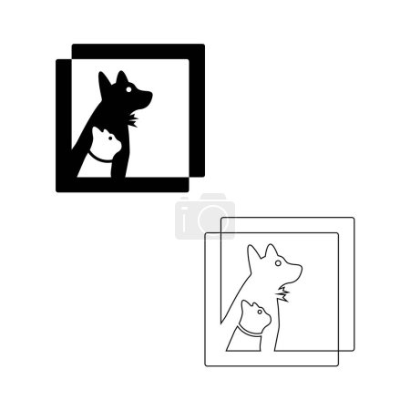 Illustration for Pet cat and dog animal logo design . Line art illustration - Royalty Free Image