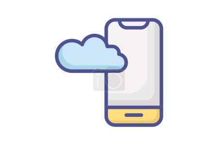 Téléchargez les illustrations : Connectivité avec des éléments de service Cloud emblématiques plats - en licence libre de droit