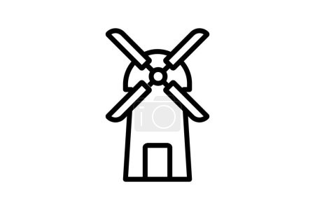 Téléchargez les illustrations : Moulin à vent majestueux, énergie éolienne Vector Line Icon - en licence libre de droit