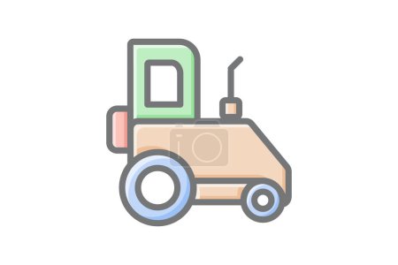 Téléchargez les illustrations : Puissant tracteur, agriculture vectorielle impressionnante icône de remplissage - en licence libre de droit