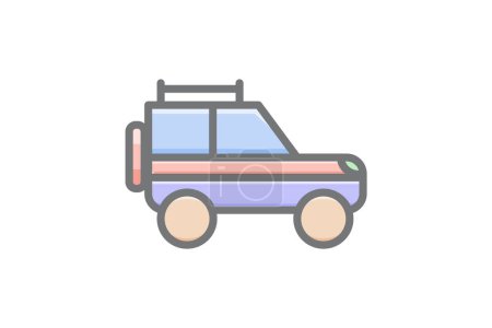 Téléchargez les illustrations : Jeep, plein air, vecteur d'aventure impressionnante icône de remplissage - en licence libre de droit