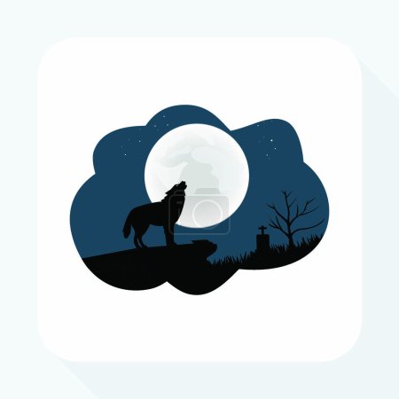 Illustration for Mystical Halloween Moon Wolves icon - Royalty Free Image