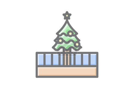 Téléchargez les illustrations : Capturer charme de yuletide à travers l'arbre de décoration de Noël Impressionnant contour icône - en licence libre de droit