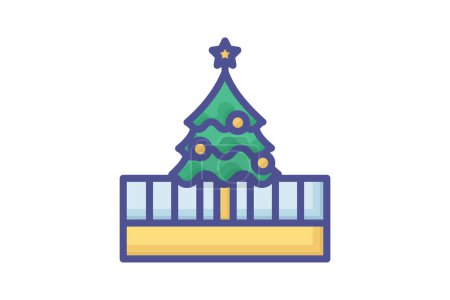 Téléchargez les illustrations : Capturer charme de yuletide à travers l'icône de contour rempli d'arbre de décoration de Noël - en licence libre de droit