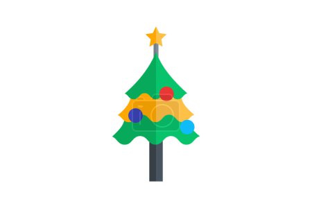 Illustration for Evoking the Spirit of Christmas with Decoration Tree Flat Icon - Royalty Free Image