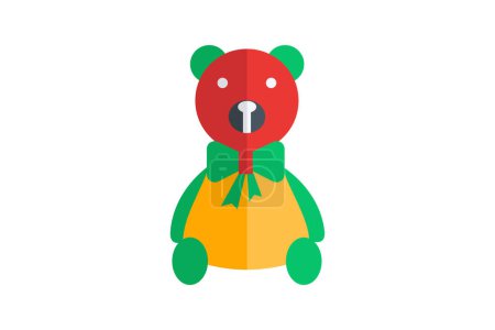 Téléchargez les illustrations : Adorable Noël ours en peluche Icône plate - en licence libre de droit