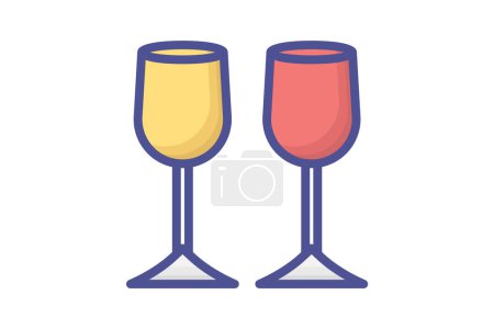 Ilustración de Elegante copa de vino llena Icono Esquema - Imagen libre de derechos