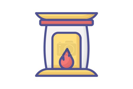 Illustration for Cozy Christmas Fireplace Haven Filled Outline Icon - Royalty Free Image