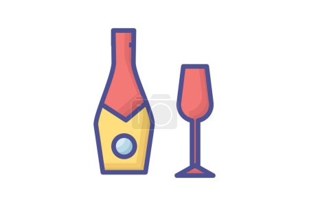 Illustration for Elegant Christmas Wine Glass Charms Filled Outline Icon - Royalty Free Image