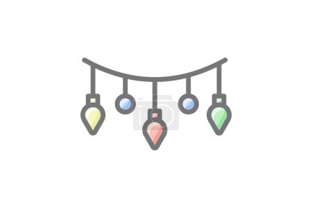 Illustration for Christmas Decoration Lights Awesome Lineal Icon - Royalty Free Image