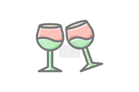 Illustration for Christmas Wine Glass Awesome Lineal Icon - Royalty Free Image