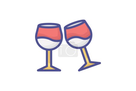 Illustration for Christmas Wine Glass Filled Outline Icon - Royalty Free Image