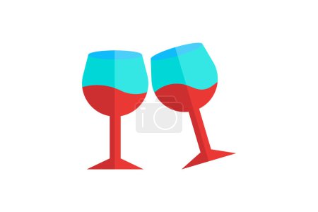 Illustration for Christmas Wine Glass Flat Icon - Royalty Free Image