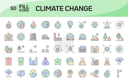 Téléchargez les illustrations : Paquet impressionnant d'icônes de contour de couleur de changement climatique - en licence libre de droit