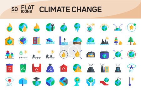 Téléchargez les illustrations : Pack d'icônes de couleur plate changement climatique - en licence libre de droit