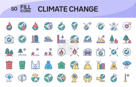 Téléchargez les illustrations : Changement climatique contour des couleurs Icônes Pack - en licence libre de droit