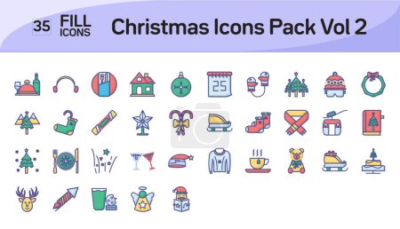 Illustration for Christmas Icons Pack Vol 2 Color Outline Icons Pack - Royalty Free Image